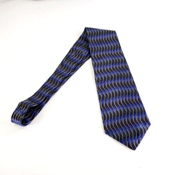 Roundtree & Yorke‎ Blue Green Abstract Print Wide Silk Tie Handmade In USA - Picture 6 of 6